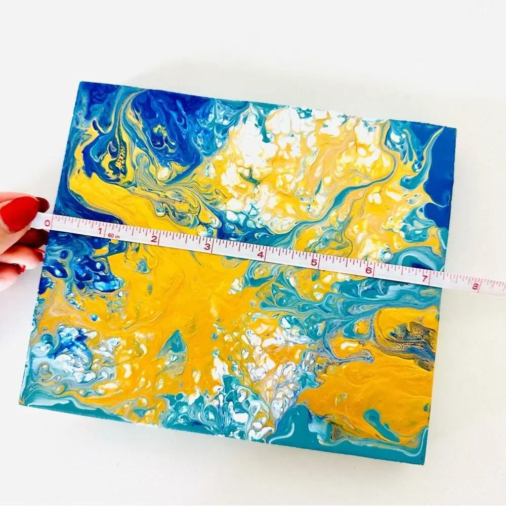 Metallic Gold White Turquoise Blue Abstract Painting Original Art Wood Square